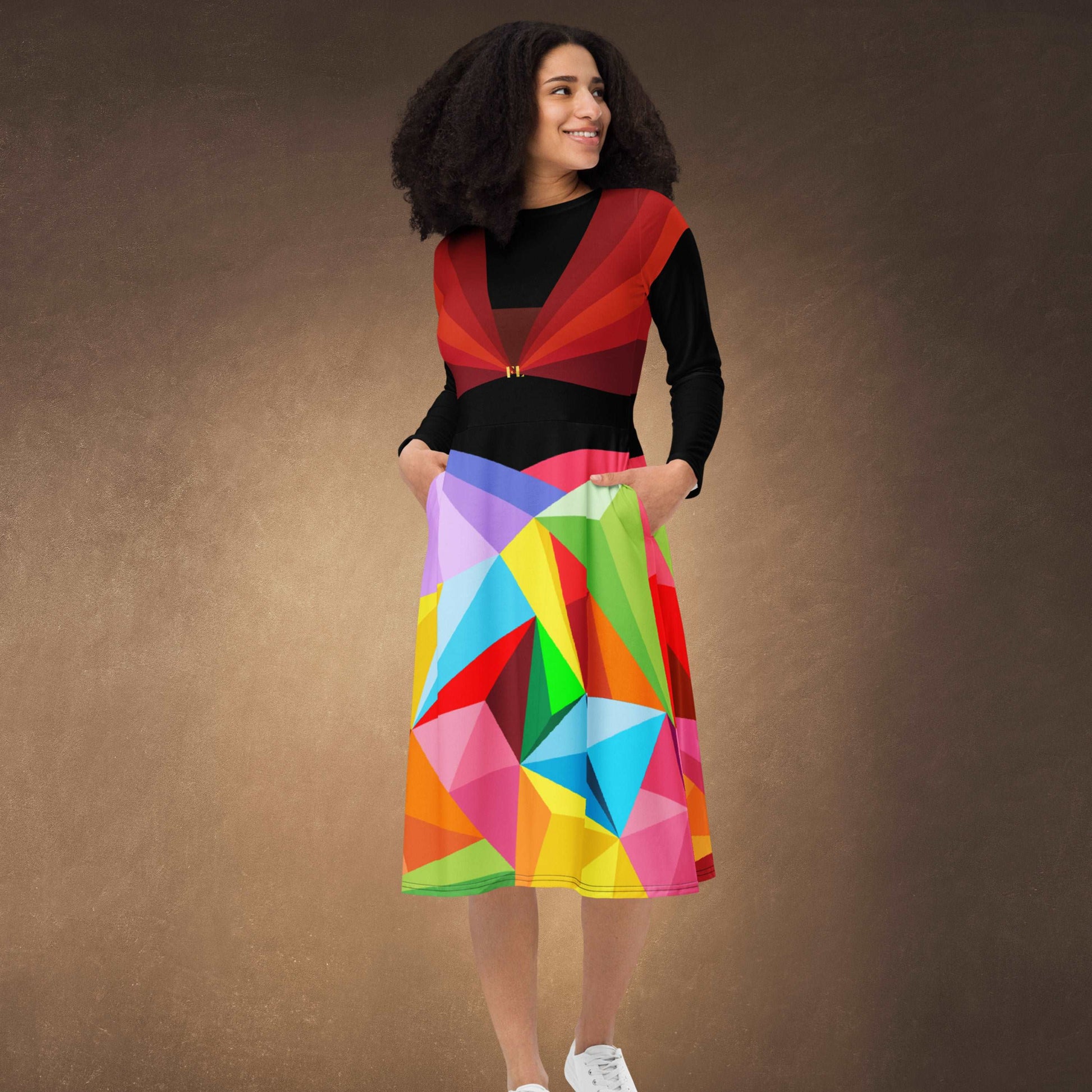 Color Symphony Unforgettable A-Line Long Sleeve Dress - Fashion Latitude