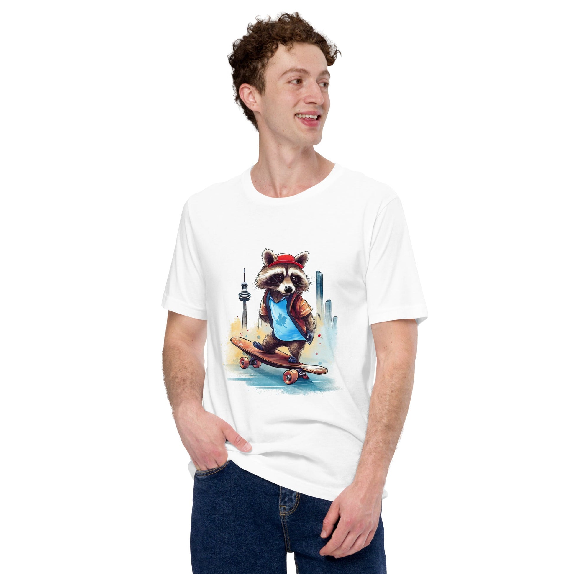 Skateboarding Raccoon - Unisex Eco Cotton Tee - Fashion Latitude