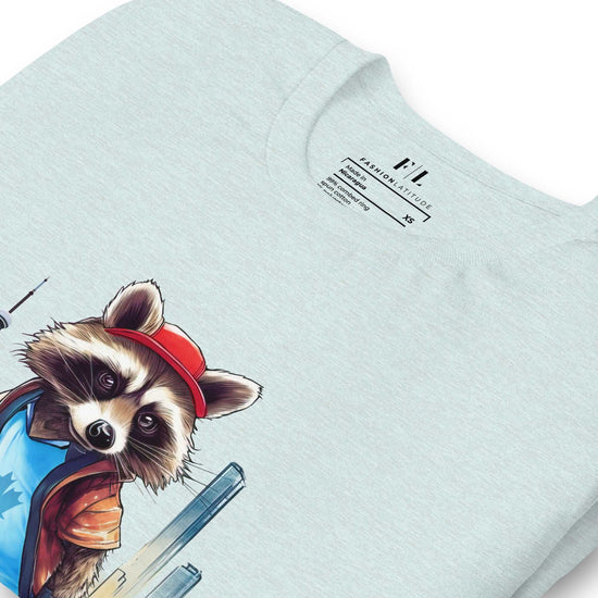 Skateboarding Raccoon - Unisex Eco Cotton Tee