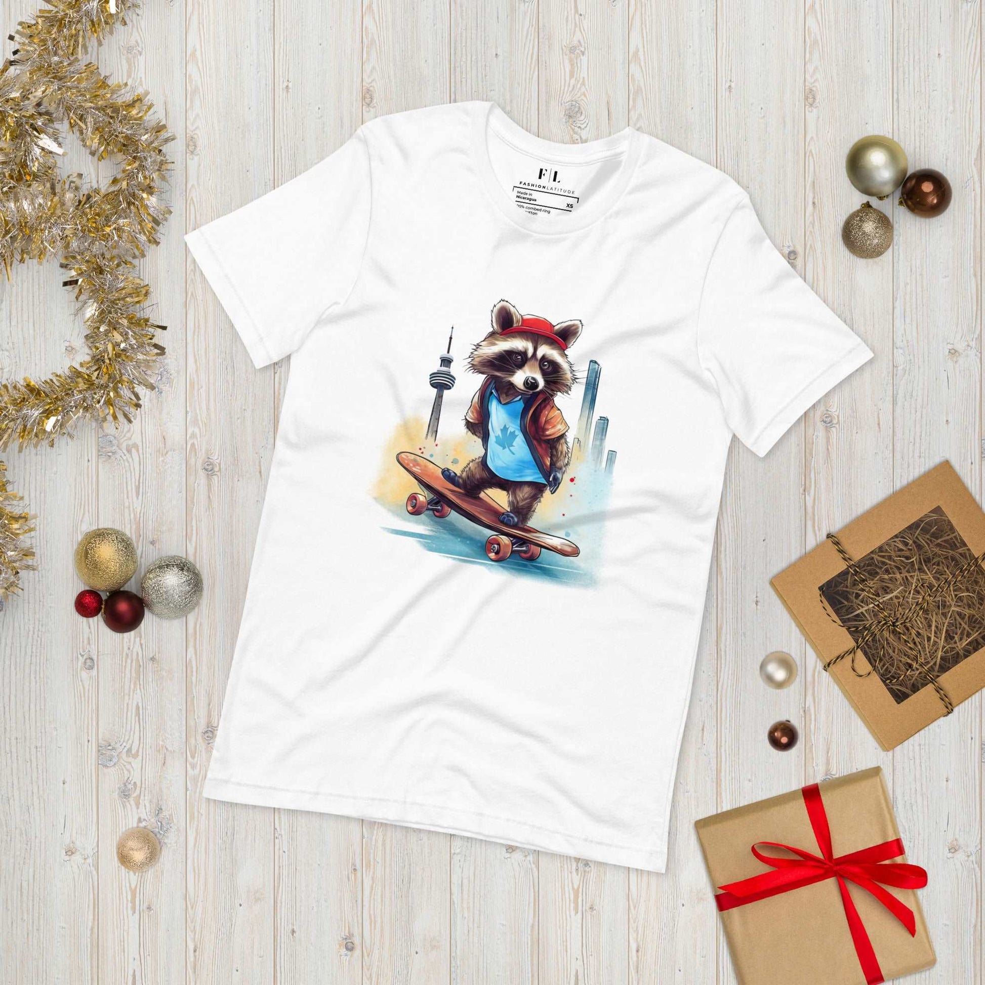 Skateboarding Raccoon - Unisex Eco Cotton Tee